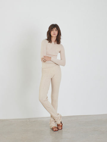 Cashmere tight knitted pants Ecru