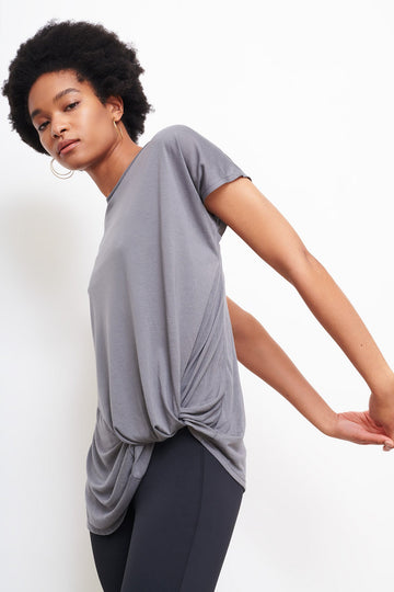 Drape Knot Tee in Stone