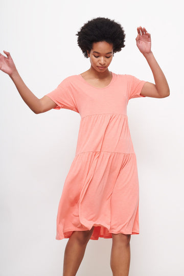 Tiered Dress in Coral