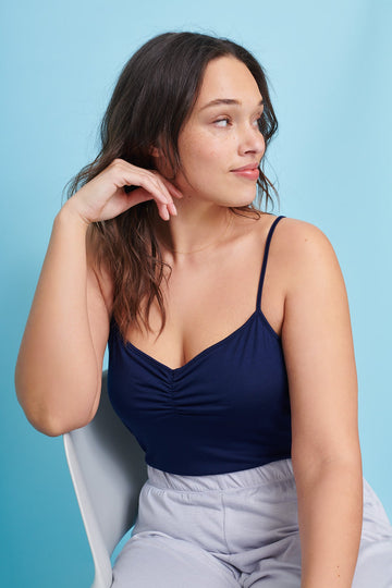 Strappy Top with Built-In Bra Shelf in Navy