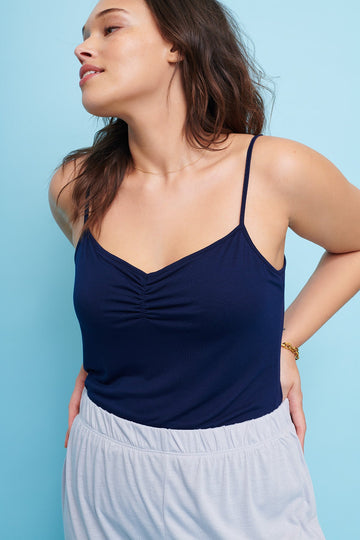 Strappy Top with Built-In Bra Shelf in Navy