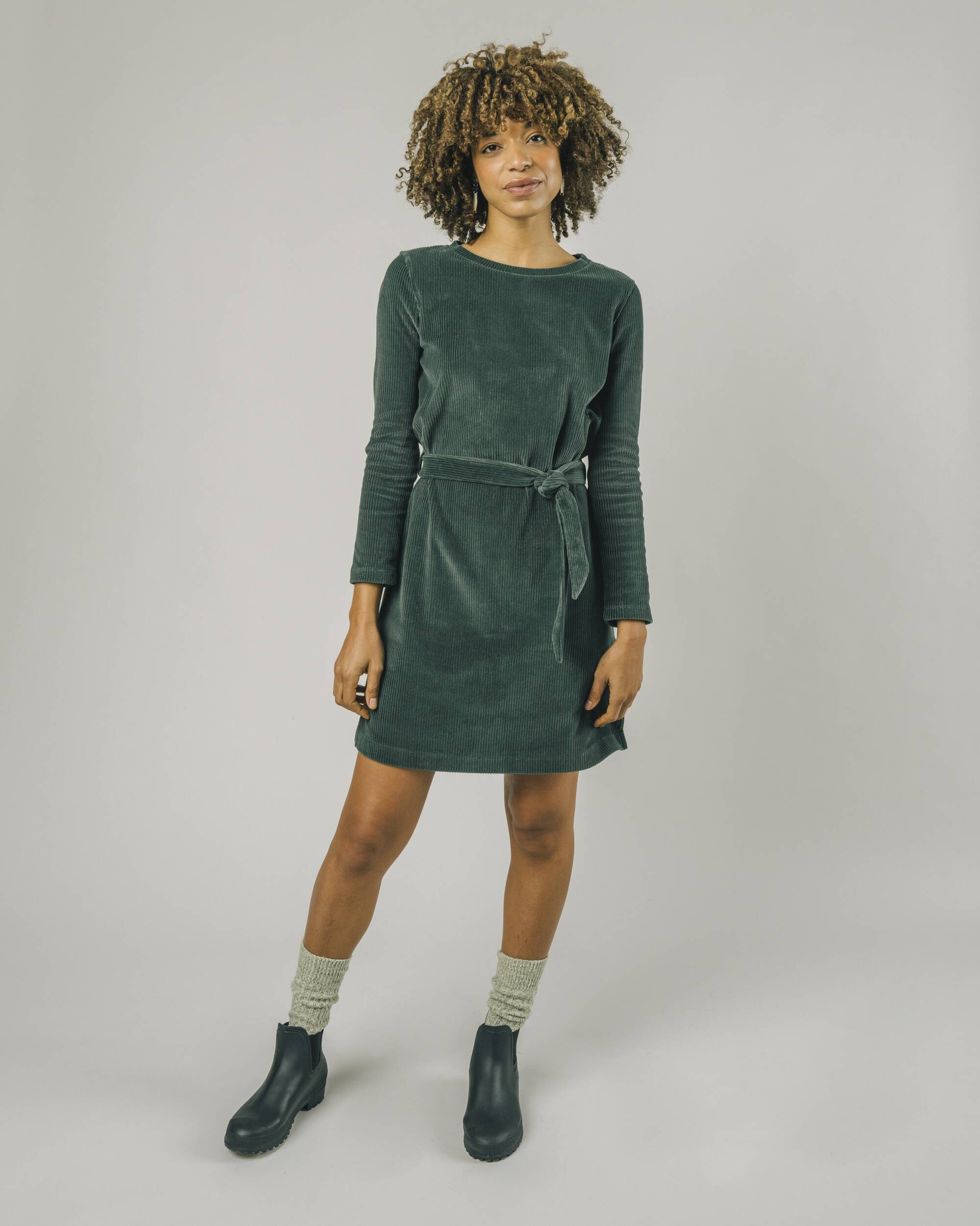 Belted top corduroy dress