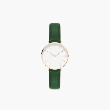 White Mini Solar Watch | Green Vegan Leather