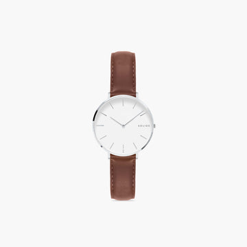 White Mini Solar Watch | Brown Vegan Leather