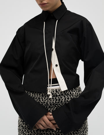 Cord-Detail Collar Cropped Shirt