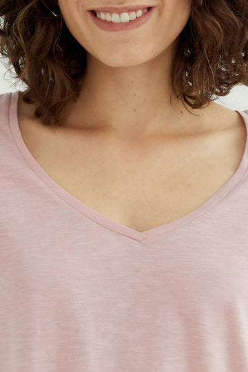 Long Sleeves T-shirt Esterella V-Neck, Powder Pink