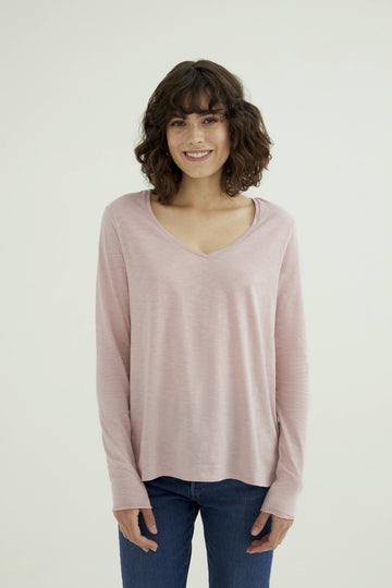 Long Sleeves T-shirt Esterella V-Neck, Powder Pink
