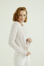Long Sleeves T-shirt Mira Round Neck, White Sand