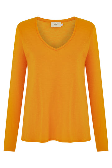 Long Sleeves T-shirt Esterella V-Neck, Flame Orange