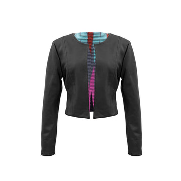 Kartini reversible cropped leather jacket in black and colourful Rang Rang