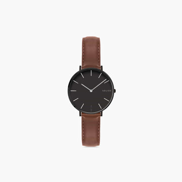 Black Mini Solar Watch | Brown Vegan Leather