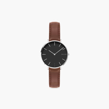 Black Mini Solar Watch | Brown Vegan Leather