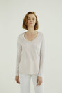 Long Sleeves T-shirt Esterella V-Neck, White Sand