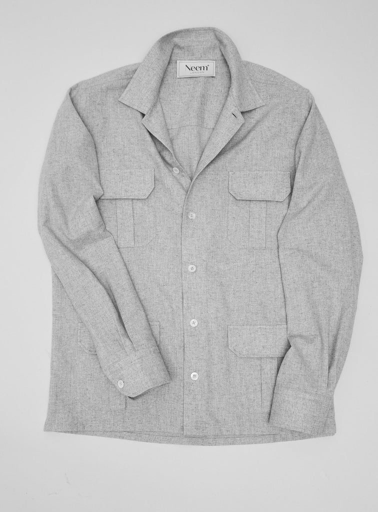 Recycled Italian Light Grey Flannel Over Shirt Over Shirts Neem Global 