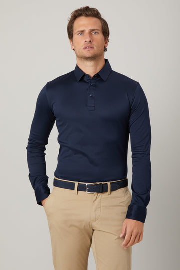 Inkwell Navy Long Sleeve Polo Shirt