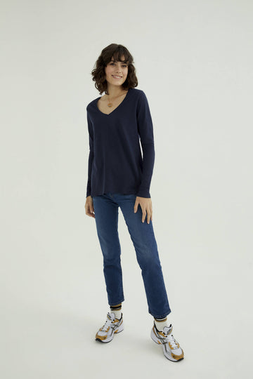 Long Sleeves T-shirt Esterella V-Neck, Dark Blue