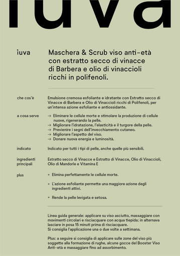 Maschera & Scrub viso con estratto secco di vinacce di uva Barbera