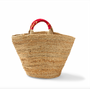 Large Woven Jute Basket with Red Handle