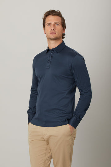 Slate Grey Long Sleeve Polo Shirt