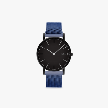 Black Solar Watch | Blue Mesh