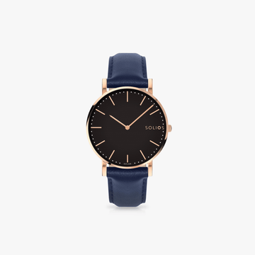 Black Solar Watch | Blue Vegan Leather