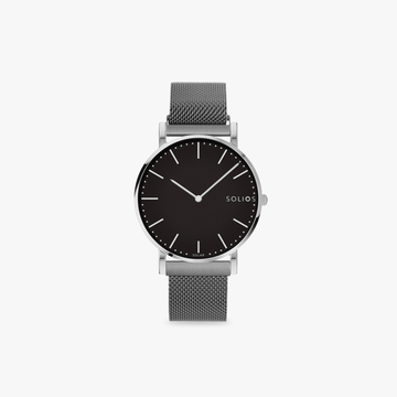 Black Solar Watch | Grey Mesh