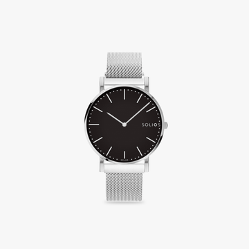 Black Solar Watch | Silver Mesh