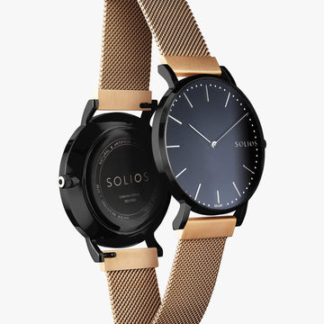 Black Solar Watch | Rose Gold Mesh