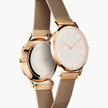 White Solar Watch | Rose Gold Mesh