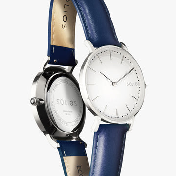White Solar Watch | Blue Vegan Leather