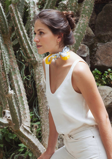 Forget Me Not - blue silk scarf 45 cm