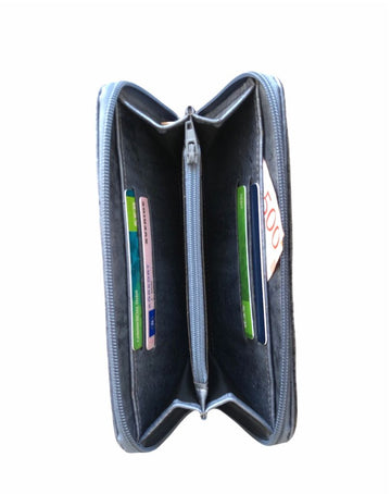 Cork Leather Zip Wallet - Metallic Grey