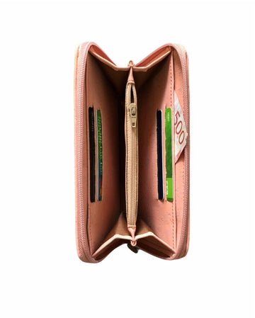 Cork Leather Zip Wallet - Salmon