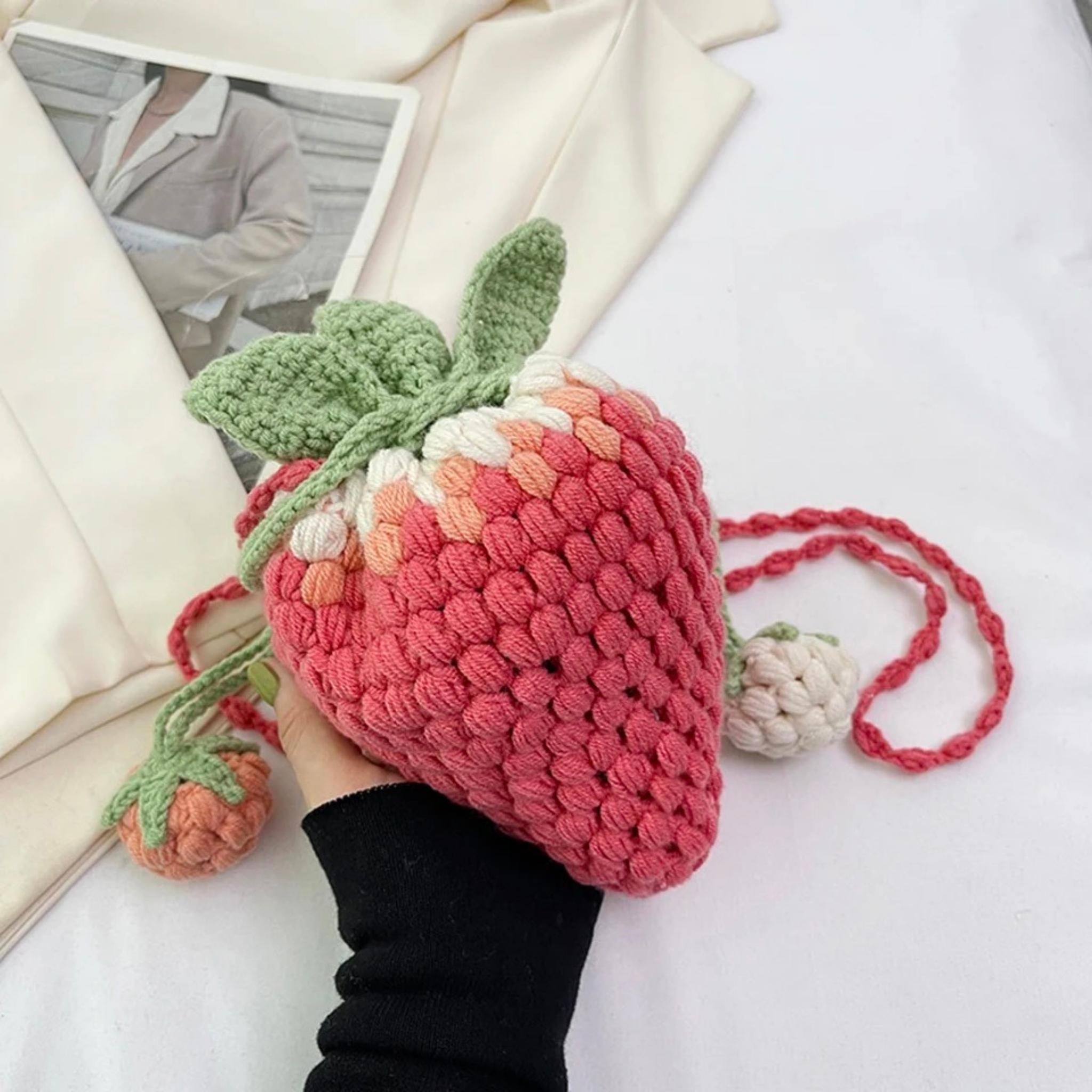 Strawberry Crossbody Bag Crochet Pattern, Pink Strawberry Bag - Etsy