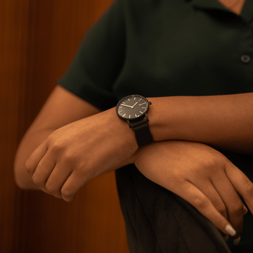 Black Solar Watch | Blue Vegan Leather