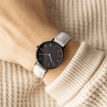 Black Mini Solar Watch | White Vegan Leather