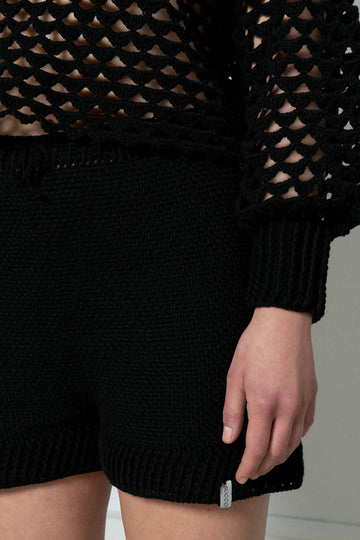 Hand Crochet Organic Cotton Shorts In Black