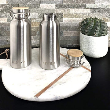 Stainless Steel Double Wall Water Bottle With Bamboo Lid