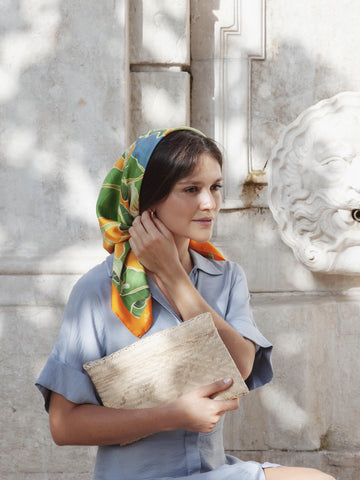 Sevilla Orange - Square Silk Scarf 100 cm