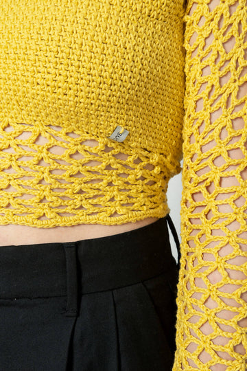 Hand Crochet Top In Yellow