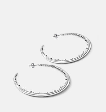 Large Bali hoop earrings | Sterling Silver - White Rhodium