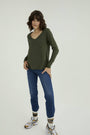 Long Sleeves T-shirt Esterella V-Neck, Rifle Green