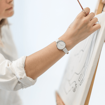 White Mini Solar Watch | Green Vegan Leather