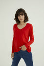 Long Sleeves T-shirt Esterella V-Neck, Fiery Red