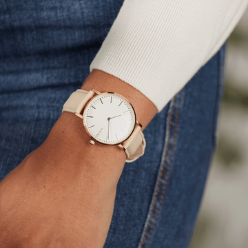 White Solar Watch | Brown Vegan Leather