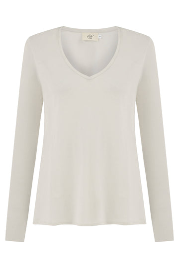 Long Sleeves T-shirt Esterella V-Neck, White Sand