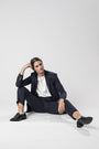 Navy pinstriped pants