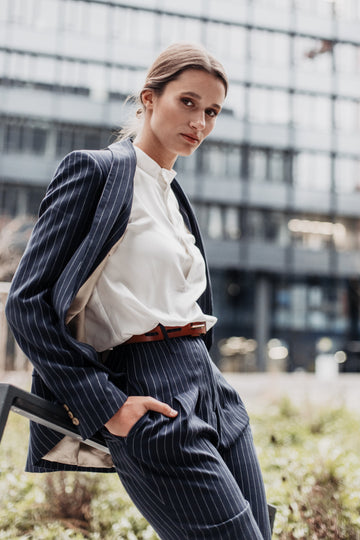 Navy pinstriped pants