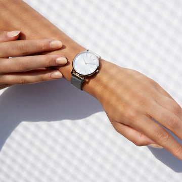 White Solar Watch | Silver Mesh