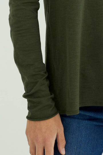 Long Sleeves T-shirt Esterella V-Neck, Rifle Green